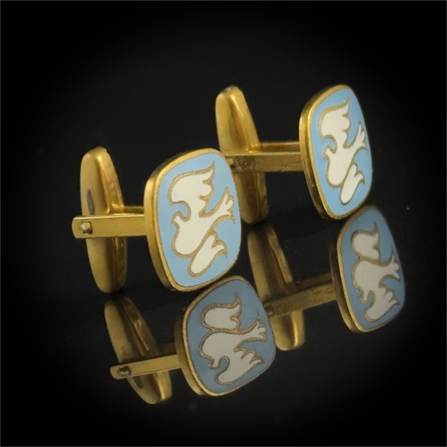 Запонки с эмалью «Голубь», СССР, 1960-е гг. 002058