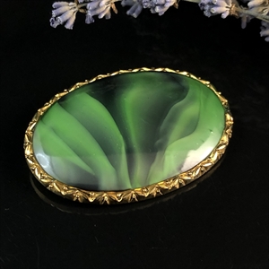 Чешская брошь «Малахит» из глушёного стекла, 1970-е гг. 001501 - фото 16420