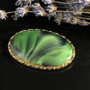 Чешская брошь «Малахит» из глушёного стекла, 1970-е гг. 001501 - фото 16421
