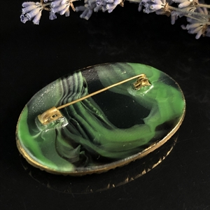 Чешская брошь «Малахит» из глушёного стекла, 1970-е гг. 001501 - фото 16423