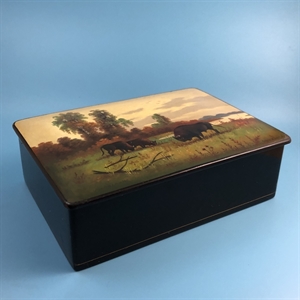 Шкатулка «Зубры», Федоскино, папье-маше, СССР, 1960-е гг. 001823 - фото 19448