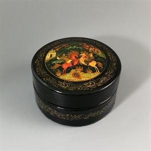 Шкатулка «Поединок», Мстера, папье-маше, СССР, 1980-е гг. 001199 - фото 19504