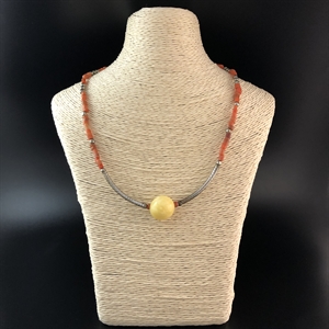 Чокер с янтарем из антикварного природного рубленого коралла 001889 - фото 21039