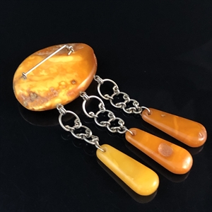 Брошь с подвесками из цельного природного янтаря, Прибалтика , 1970-е гг. 001891 - фото 21075