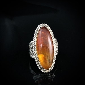 Винтажное кольцо с натуральным природным янтарем, СССР, 1980-е гг. 001678 - фото 2172