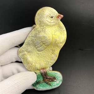 Советская ёлочная игрушка «Цыплёнок», объёмный картонаж, СССР, 1940-е гг. 001967 - фото 22447