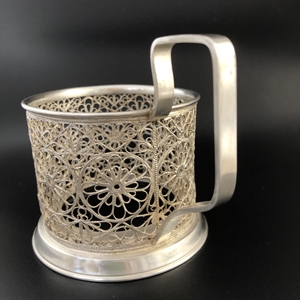 Подстаканник «Скань», Промартель Мстёра, мельхиор, серебрение, СССР, 1968 год 001999 - фото 23014