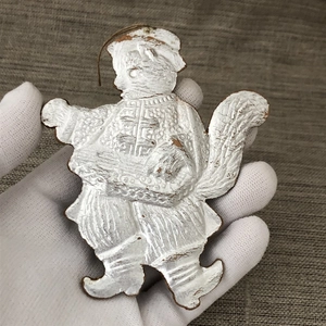Антикварная ёлочная игрушка Кот-Баюн с гуслями, объёмный картонаж, СССР, 1940-е гг. 001217