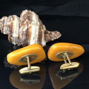 Крупные запонки из старинного пейзажного янтаря, СССР, 1970-1980-е гг. 000971 - фото 7018