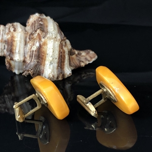 Крупные запонки из старинного пейзажного янтаря, СССР, 1970-1980-е гг. 000971 - фото 7019