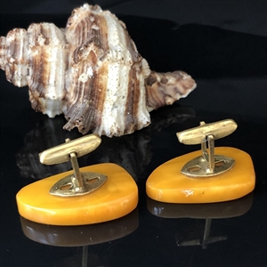 Крупные запонки из старинного пейзажного янтаря, СССР, 1970-1980-е гг. 000971 - фото 7021