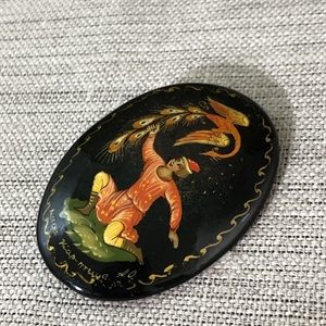 Лаковая брошь-миниатюра «Жар-птица», СССР, Мстера, 1980-90 гг. 001172 - фото 7662