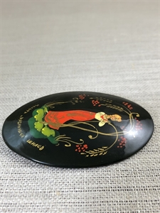 Лаковая брошь-миниатюра «Рябинушка», Мстера, СССР, 1980-90 гг. 001169 - фото 7681