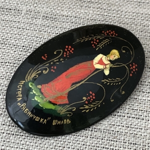 Лаковая брошь-миниатюра «Рябинушка», СССР, Мстёра, 1980-90 гг. 001340 - фото 7724