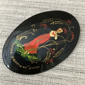 Лаковая брошь-миниатюра «Рябинушка», СССР, Мстёра, 1980-90 гг. 001342 - фото 7737