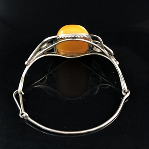 Мельхиоровый браслет с пейзажным природным янтарём, СССР, 1980-е гг. 001555 - фото 8046