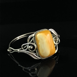 Мельхиоровый браслет с пейзажным природным янтарём, СССР, 1980-е гг. 001555 - фото 8050