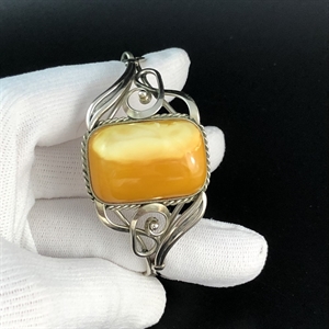 Мельхиоровый браслет с пейзажным природным янтарём, СССР, 1980-е гг. 001555 - фото 8055